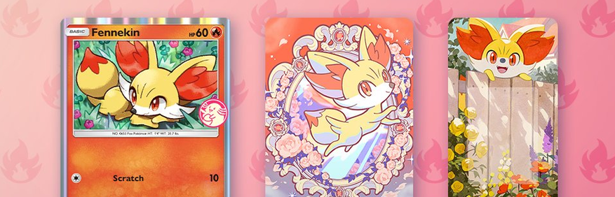 Fennekin promo card and accessories from Pokémon TCG Pocket Wonder Pick Event