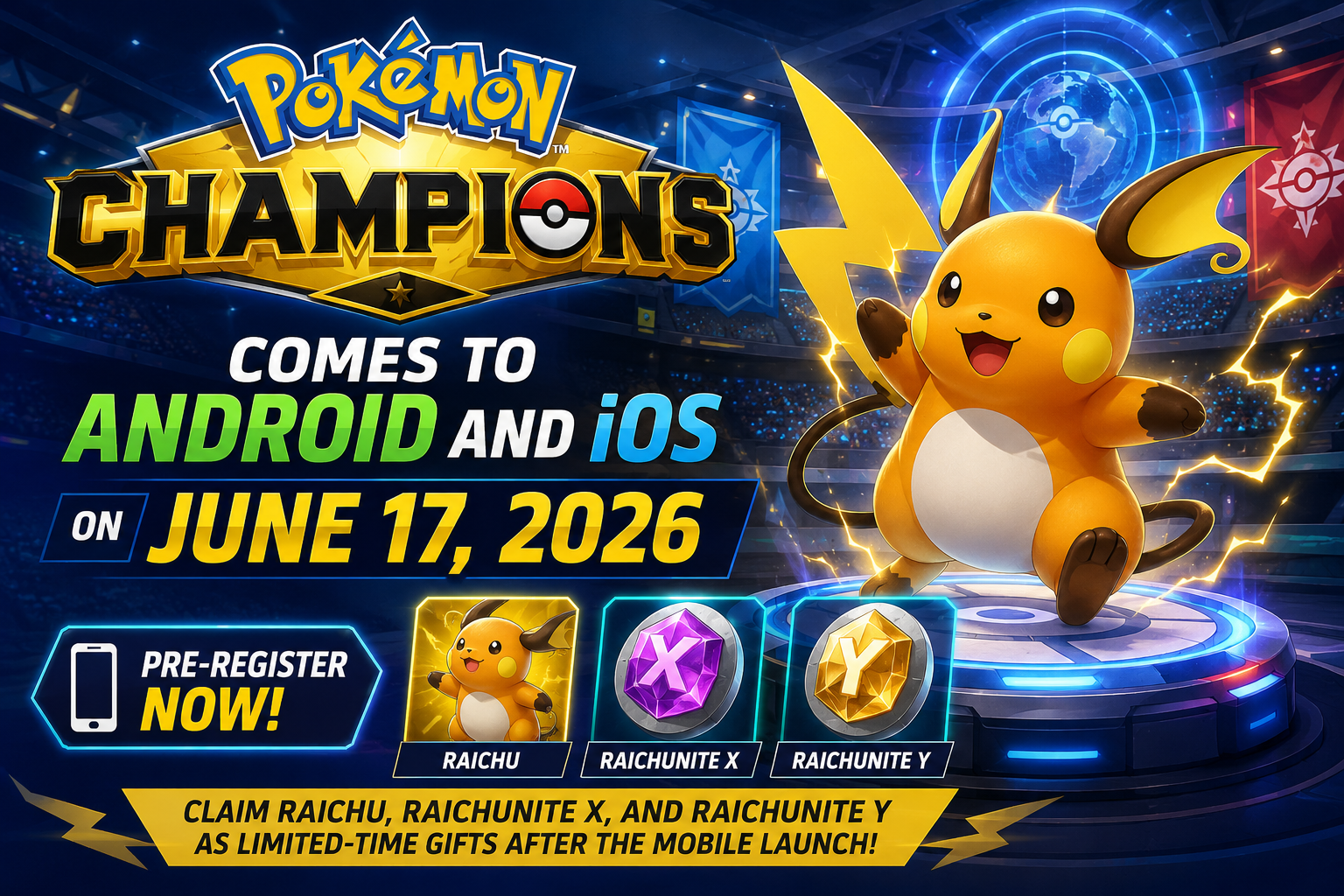 Pokémon Champions Comes to Android and iOS on June 17 with Free Raichu and Mega Stones